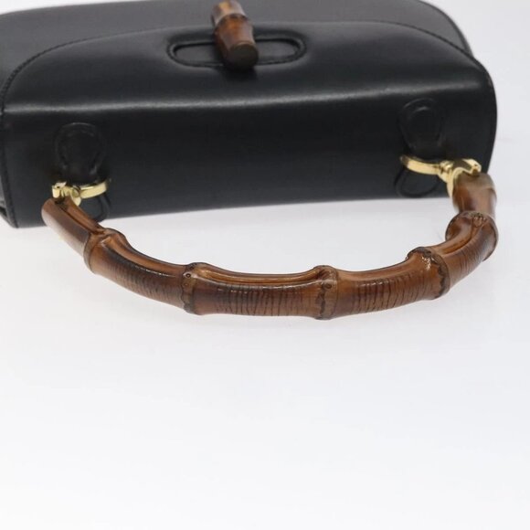 GUCCI Bamboo Hand Bag Leather Black Gold 000 46 0188 Auth 122152 - Picture 8 of 16